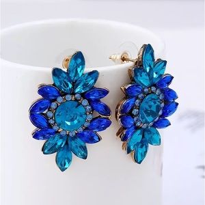 NEW Royal Blue Rhinestone Cluster Fashion Earrings